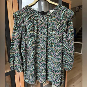 LOFT Blouse long sleeve Petite Garden Dobby Tie Back Ruffle top floral print bow